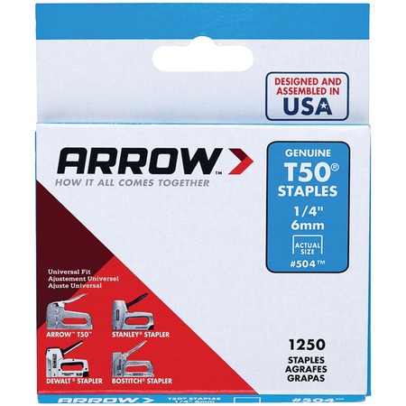 Arrow T50 Staples, 1,250-Pack (1/4") 50424